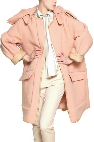 Chloé Quilted Face Angora Coat with Nappa Trim in Pink - Lyst
