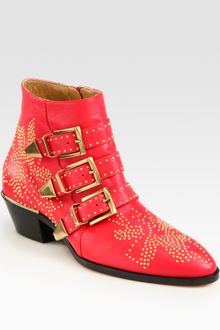 Chloé Studded Leather Buckle Ankle Boots - Lyst