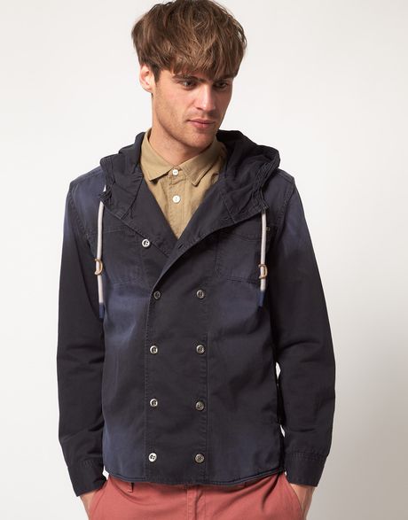 Diesel Spica Double Breasted Hooded Jacket in Blue for Men - Lyst