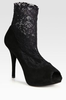 Dolce & Gabbana Suede and Lace Platform Ankle Boots - Lyst