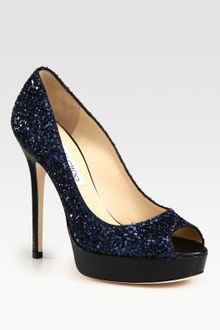 Jimmy Choo Crown Glitter And Leather Platform Pumps - Lyst