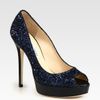 Jimmy Choo Crown Glitter And Leather Platform Pumps in Blue (navy) - Lyst