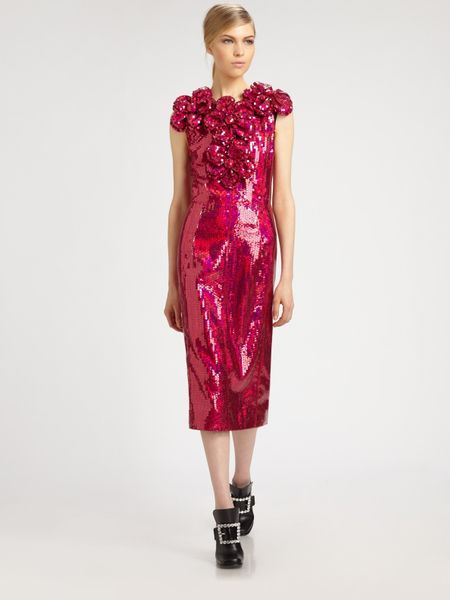 Marc Jacobs Sequined Flower Dress in Red (magenta) - Lyst