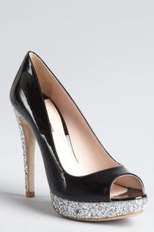 Miu Miu Patent Leather Peep Toe Glitter Pumps - Lyst