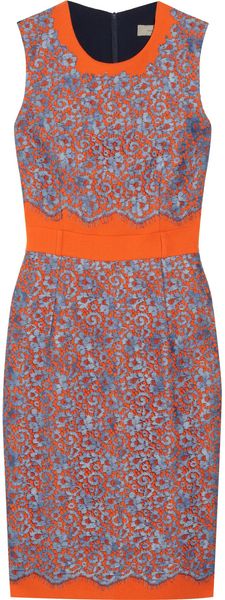 Preen Ingrid Colorblock Woolcrepe and Lace Dress - Lyst