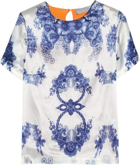 Preen Rosemary Printed Silksatin Top in White - Lyst