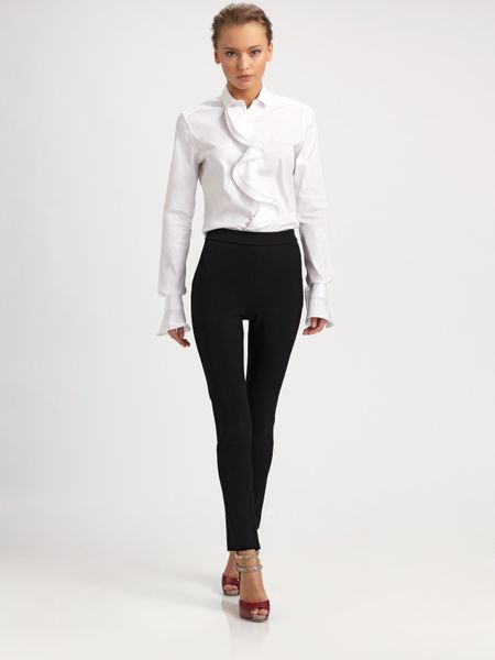 Valentino Poplin Ruffle Blouse in White (black) - Lyst