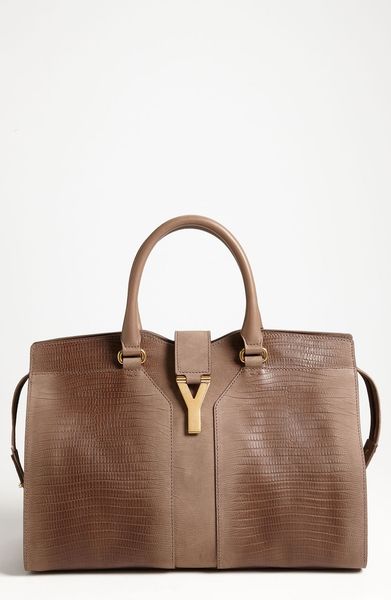 Yves Saint Laurent Cabas Chyc Medium Genuine Tejus Leather Satchel in Beige (dove beige) - Lyst