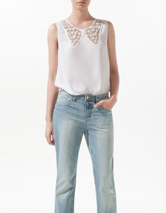 Zara Lace Blouse with Bow Neckline - Lyst