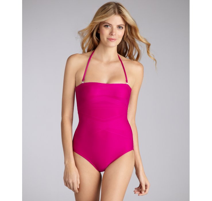 Badgley Mischka Strapless One Piece Swimsuit in Pink (berry) Lyst