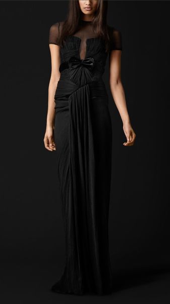Burberry Prorsum Sheer Detail Silk Evening Dress - Lyst