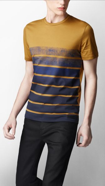 Burberry Sport Graduated Stripe Cotton Tshirt in Blue for Men (bright gold ochre) - Lyst