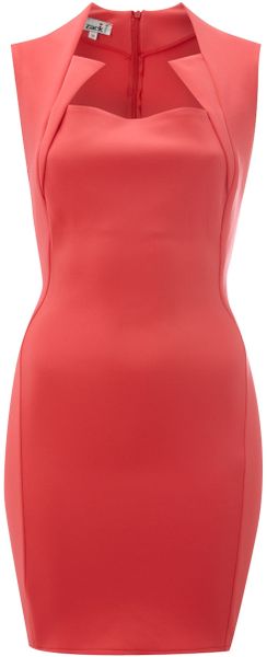 John Zack Sleeveless Cut Away Scuba Shift Dress in Red (coral) - Lyst
