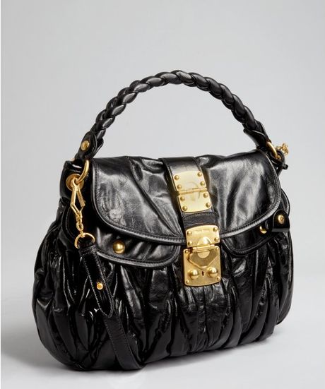 Miu Miu Black Quilted Calfskin Matelasse Flap Hobo in Black - Lyst