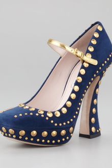Miu Miu Studded Suede Mary Jane Pump - Lyst