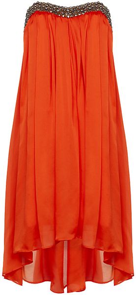 Ted Baker Embellished Drop Hem Dress in Orange - Lyst