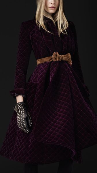 Burberry Prorsum Velvet Quilted Blanket Coat in Purple - Lyst