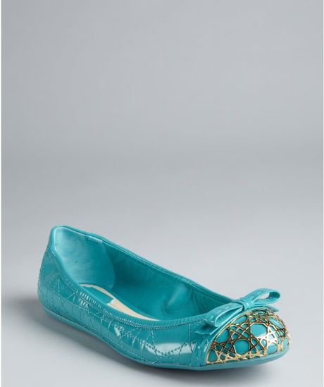 Dior Aquamarine Quilted Cannage Patent Bow Detail Ballet Flats in Blue (aquamarine) - Lyst