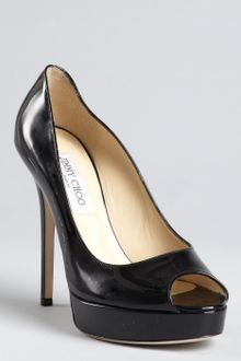 Jimmy Choo Black Patent Leather Crown Peep Toe Platform Pumps - Lyst