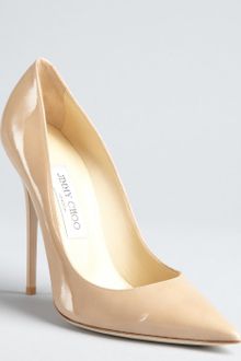 Jimmy Choo Nude Patent Leather Anouk Pointed Toe Stilettos - Lyst