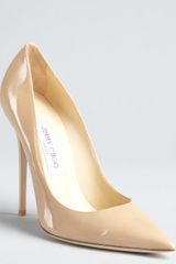 Jimmy Choo Nude Patent Leather Anouk Pointed Toe Stilettos