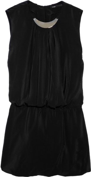 Maje Brassdetailed Brushedsilk Dress - Lyst