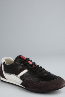 Prada Prada Sport Black Suede and Leather Striped Sneakers - Lyst