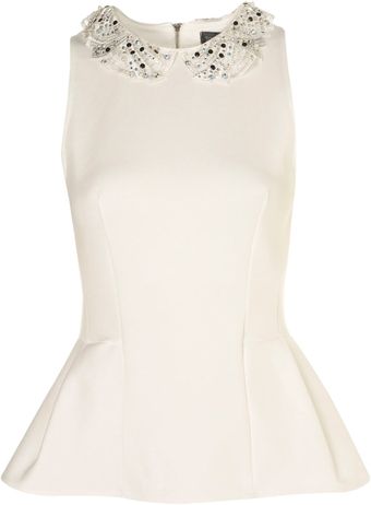Topshop Embellished Collar Peplum Top - Lyst
