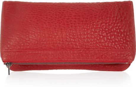 Alexander Wang Texturedleather Foldover Clutch in Red - Lyst