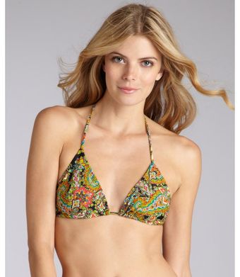 Shoshanna Orange Paisley Print Stretch Nylon Triangle Tie Neck Bikini Top - Lyst