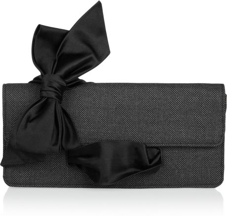 Christian Louboutin Elisa Bow Tweed Clutch in Black (gray) - Lyst