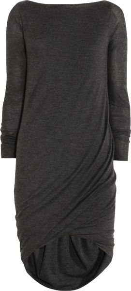 Donna Karan New York Ruched Cashmere Mini Dress in Gray (charcoal) - Lyst
