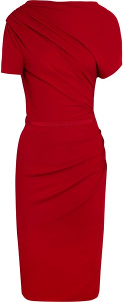 Giambattista Valli Asymmetric Ruched Crepejersey Dress in Red - Lyst