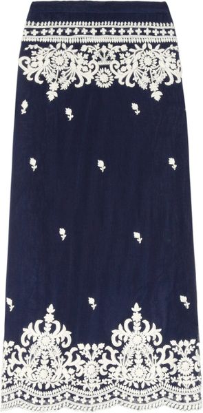 Leaves Of Grass Aria Embroidered Silkchiffon Maxi Skirt in Blue (navy) - Lyst
