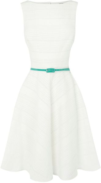 Oasis Cotton Stripe Fit and Flare Dr in White - Lyst