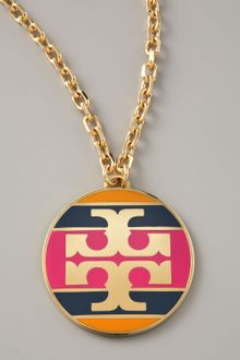 Tory Burch Striped Logo Pendant Necklace  - Lyst