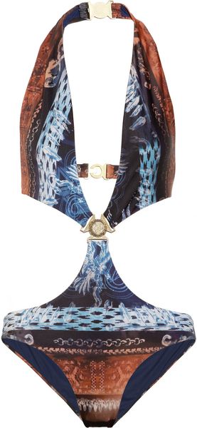 Balmain Printed Cutout Halterneck Swimsuit - Lyst