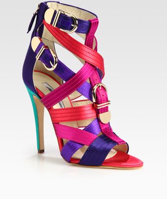 Brian Atwood Strappy Multicolored Satin Buckle Sandals - Lyst