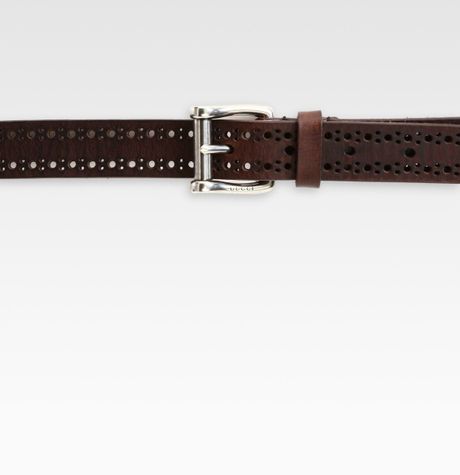 Gucci Perforated Leather Belt in Brown for Men - Lyst