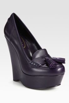 Yves Saint Laurent Leather Wedge Platform Pumps - Lyst