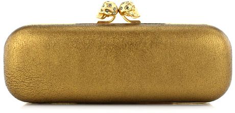 Alexander Mcqueen Metallic Stone Twin Skull Box Clutch in Gold - Lyst