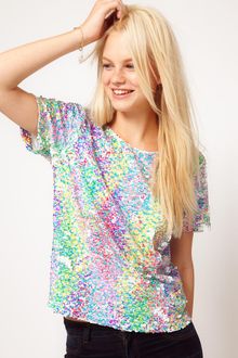 ASOS Collection Asos Embellished Tshirt with Printed Sequins - Lyst
