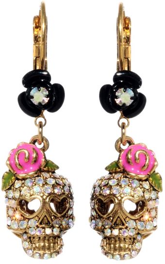 Betsey Johnson Crystal Skull and Flower Drops - Lyst