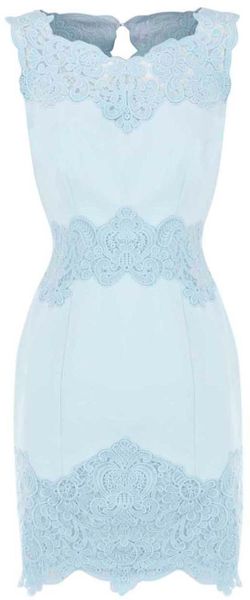 Karen Millen Heavy Cotton Lace Collection Dress in Blue (aqua) - Lyst