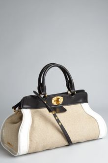 Miu Miu Beige Canvas Structured Top Handle Bag - Lyst
