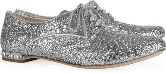 Miu Miu Glitterfinished Leather Brogues - Lyst
