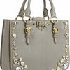 Miu Miu Crystal Embellished Studded Leather Tote in Gray (taupe) - Lyst