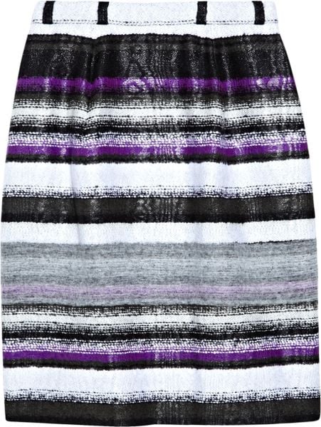 Oscar De La Renta Striped Tweed Skirt in Purple - Lyst