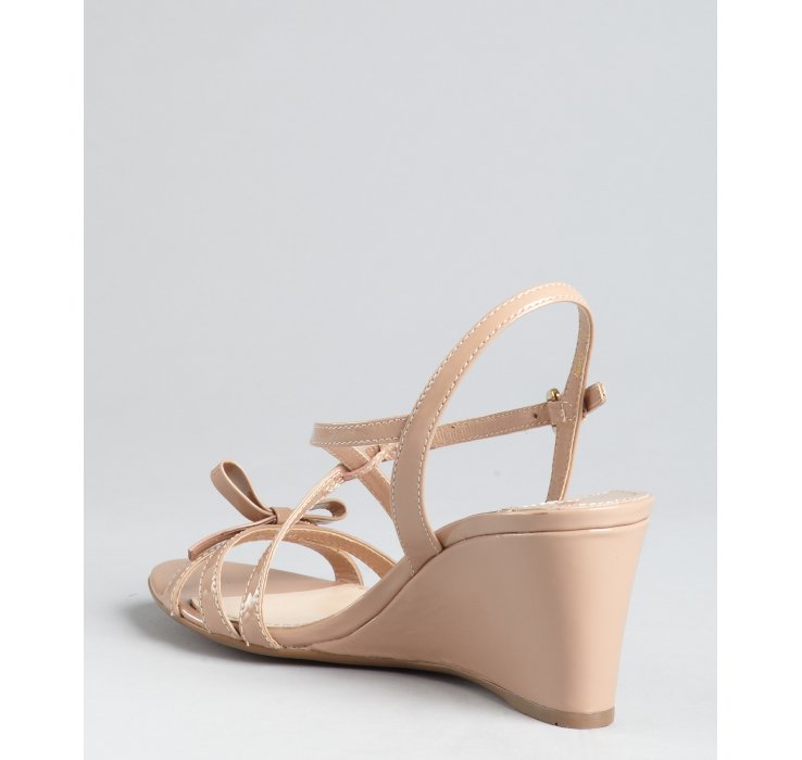 Lyst Prada Prada Sport Nude Patent Leather Bow Wedge Sandals In Natural