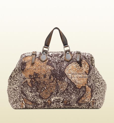 Gucci Goldmark Map Print Jacquard Cotton Carryon Duffle Bag in Brown for Men (multicolor) - Lyst
